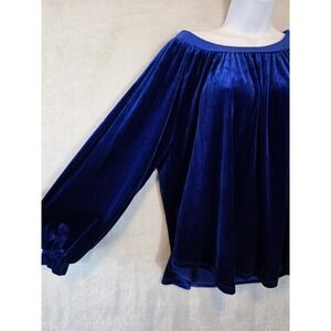 EUC Umgee Blouse Womens Small Royal Blue Vintage Velvet Party Office Whimisgoth